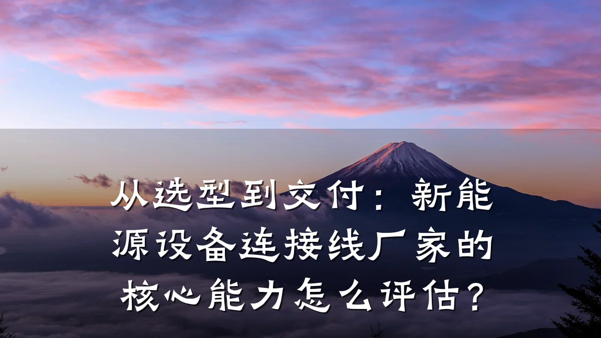 从选型到交付：新能源设备连接线厂家的核心能力怎么评估？