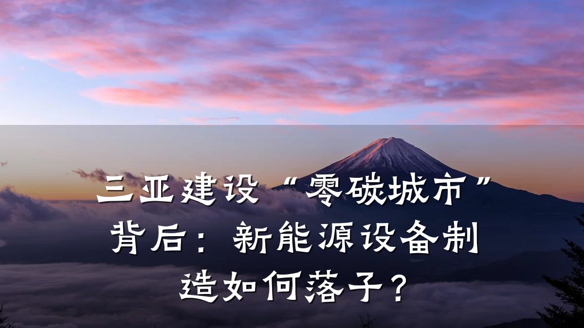 三亚建设“零碳城市”背后：新能源设备制造如何落子？