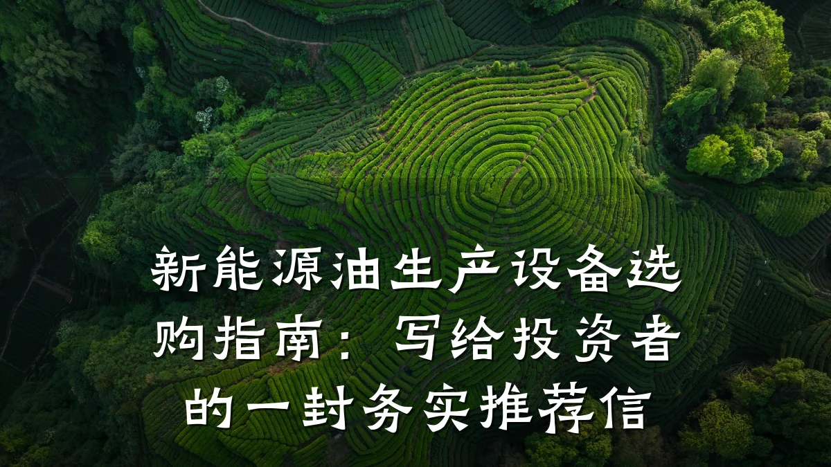 新能源油生产设备选购指南:写给投资者的一封务实推荐信